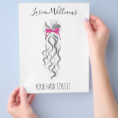 Cute Roze Strik Grijs en Wit Vlecht Haarstyling Flyer (Hand)