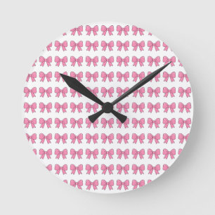 Cute Roze Strik Lint Ontwerp – Meisjesachtige Kawa Ronde Klok