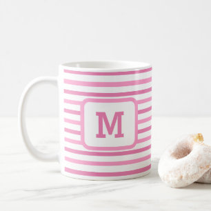 Cute roze stripes Custom Single Initiaal White Cof Koffiemok