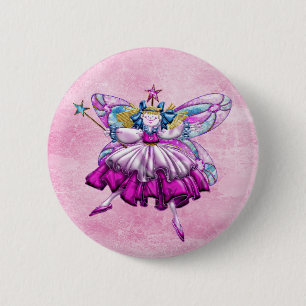 Cute roze Sugar Plum Fairy Printed Jewel Effect Ronde Button 5,7 Cm