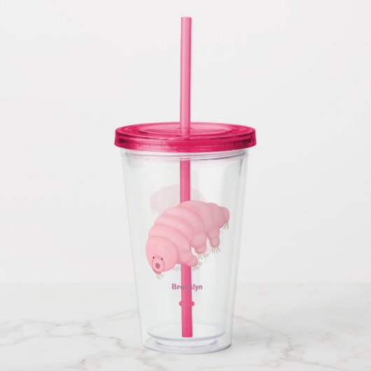 Cute roze tardigrade water beer cartoon acryl drinkbeker (Voorkant)