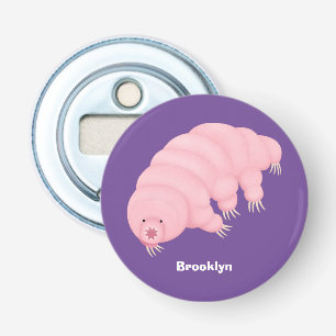 Cute roze tardigrade water beer cartoon button flesopener