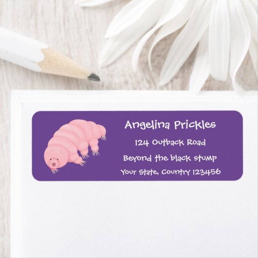 Cute roze tardigrade water beer cartoon etiket (Insitu)