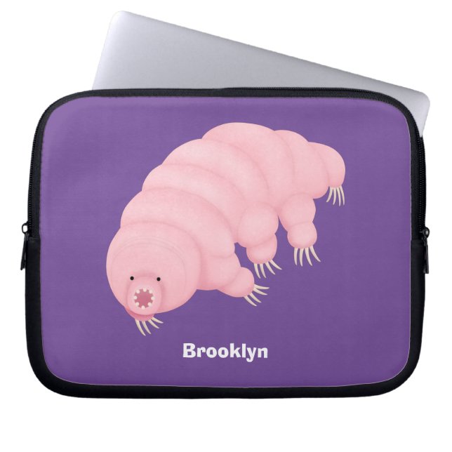 Cute roze tardigrade water beer cartoon laptop sleeve (Voorkant)