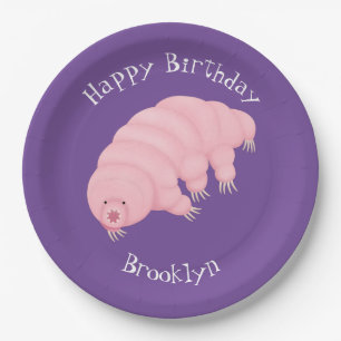 Cute roze tardigrade water beer cartoon papieren bordje