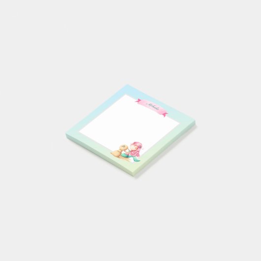 Cute Roze Turquoise Meermin Persoonlijk Post-it® Notes (Schuin)