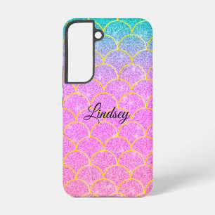 Cute Roze & Turquoise Persoonlijke Glitter Zeemeer Samsung Galaxy Hoesje