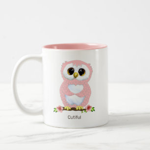Cute Roze Uil Cartoon & Calligrafie Tweekleurige Koffiemok
