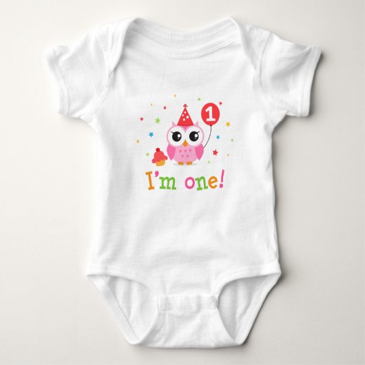 Cute, roze uil met ballon en cupcake Ik ben er een Romper (Voorkant)