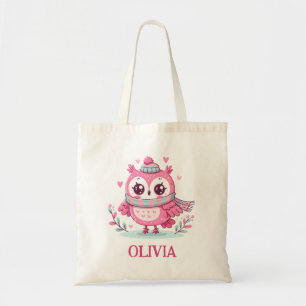 Cute Roze Uil met Sjaal en Mutss Tote Bag