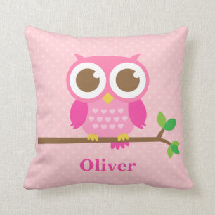 Cute Roze Uil op Tak Meisjeskamer Decoratie Kussen