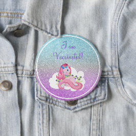 Cute roze Unicorn ik ben gevaccineerd Ronde Button 4,0 Cm