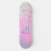 Cute Roze Unicorn Rainbow Glitter Drivers Skateboard (Voorkant)