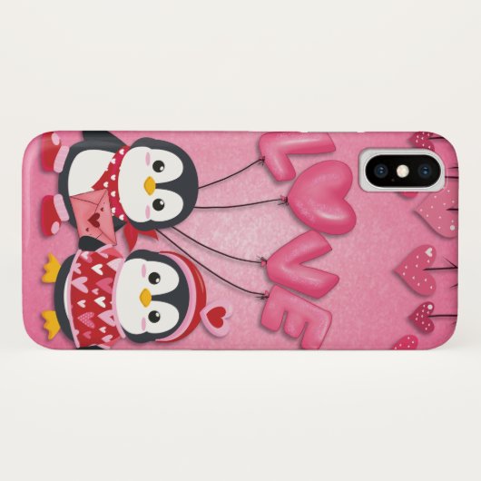 Cute roze Valentijnsdag Love Bird Penguins Case-Mate iPhone Case (Achterkant (horizontaal))