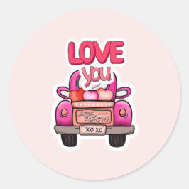 Cute Roze Valentijnstruck "Love You" Lading van Li Ronde Sticker