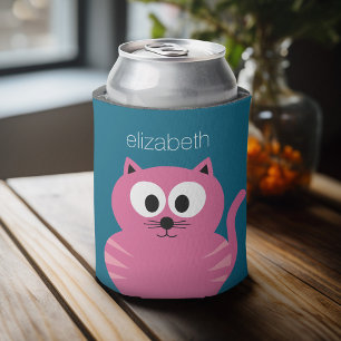 Cute roze vet - blauwe achtergrond blikjeskoeler