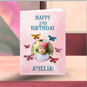 Cute Roze Vlinder Meisje Verjaardagsfeest Foto Kaart