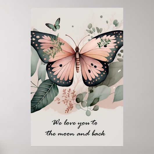 Cute roze vlinder poster (Voorkant)