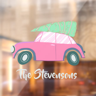 Cute roze Waterverf Auto Xmas - aangepaste structu Raamsticker