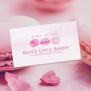 Cute Roze Waterverf Macaron Banketbakkerij Visitekaartje