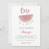 Cute roze Waterverf One in een Melon First Birthda Kaart (Voorkant)