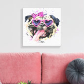 Cute roze Waterverf Pug Canvas Afdruk (Insitu (Woonkamer))
