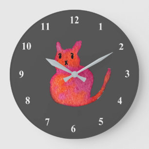Cute roze whimsical cat waterverf illustratie grote klok
