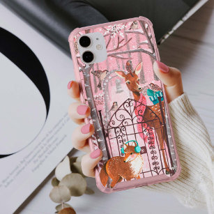 Cute roze Winter Woodland girly Holiday iPhone 13 Hoesje