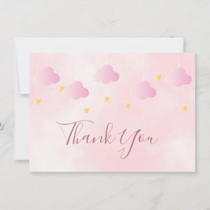 Cute Roze Wolken Gouden Sterren Dank Je Bedankkaart