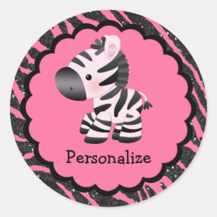 Cute roze Zebra en Glitter Animal Print Stickers