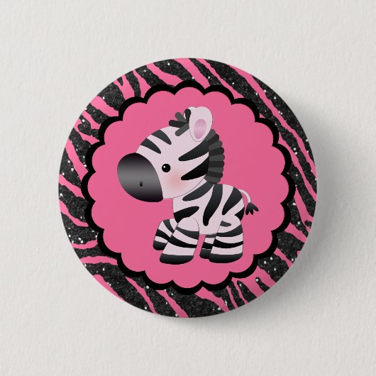 Cute roze Zebra & Glitter Animal Print Ronde Button 5,7 Cm (Voorkant)