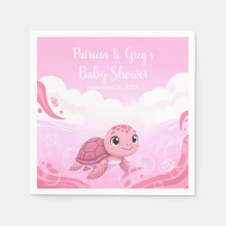 Cute Roze Zeeschildpad Meisje Baby Shower  Servet
