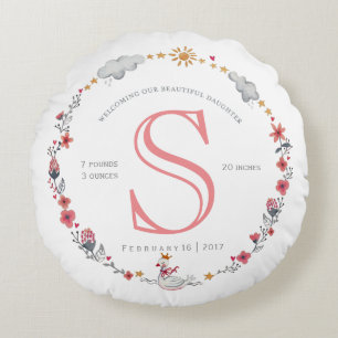 Cute roze zwaan baby geboorte statistieken kinderk rond kussen