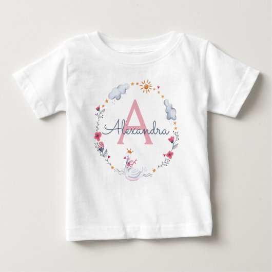 Cute roze zwaan en zonnebloem met monogram (Voorkant)