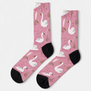 Cute Roze Zwaan Naadloos Patroon Sokken