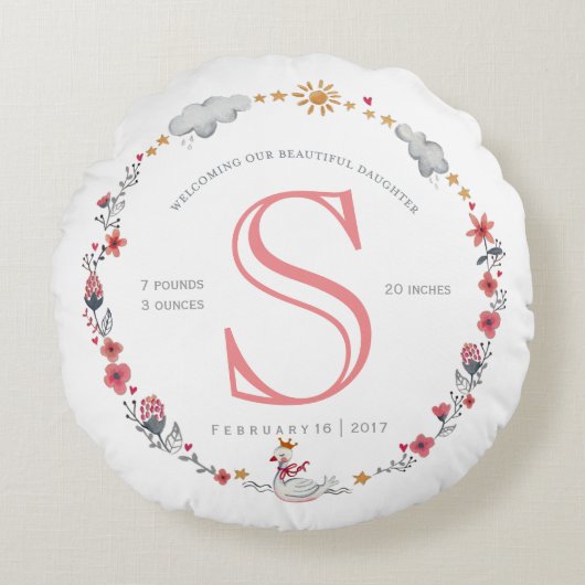 Cute roze zwan baby geboorte kraamvrouw rond kussen (Voorkant)