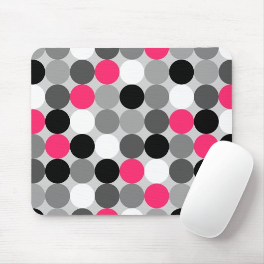 Cute roze zwart-wit gestippeld vectorpatroon muismat (Met muis)