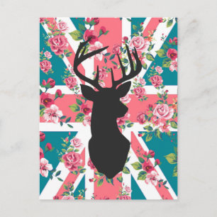 Cute  rozen U.K. Union Jack Flag hert head Briefkaart