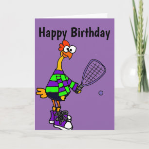 Cute Rubber Chicken Spelling Racquetball Cartoon Kaart