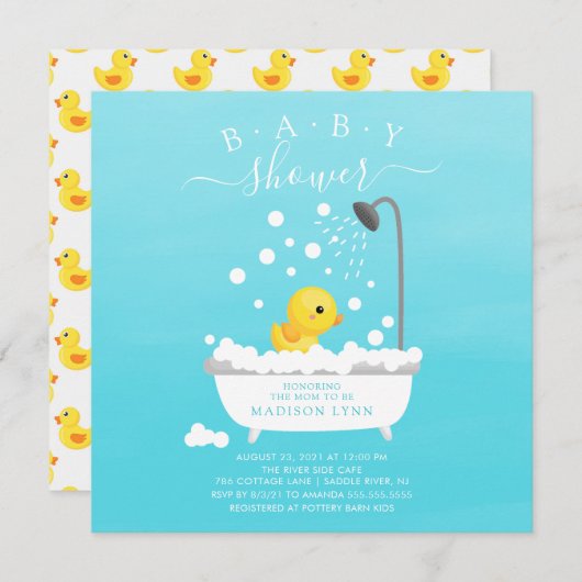 Cute Rubber Duck Shower Baby Uitnodiging (Voorkant / Achterkant)