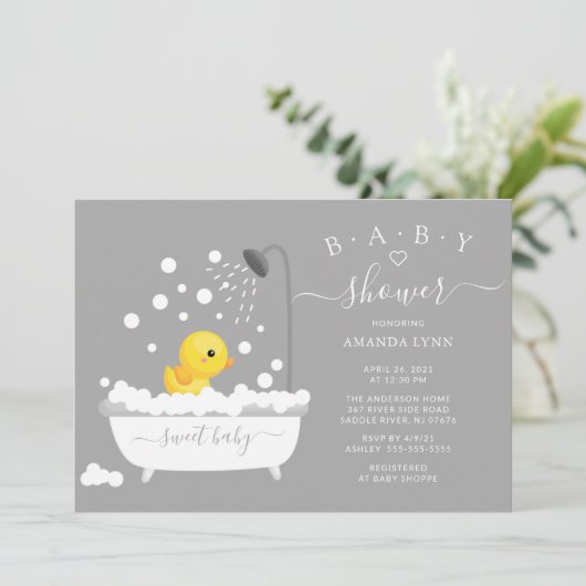 Cute Rubber Duck Shower Baby Uitnodiging (Staand voorkant)