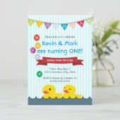 Cute Rubber Duck Twins Anniversaire Invitations (Debout devant)