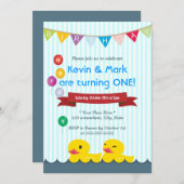 Cute Rubber Duck Twins Anniversaire Invitations (Devant / Derrière)
