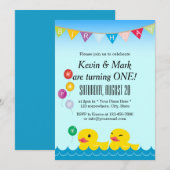 Cute Rubber Ducks Twins Birthday Party Kaart (Voorkant / Achterkant)