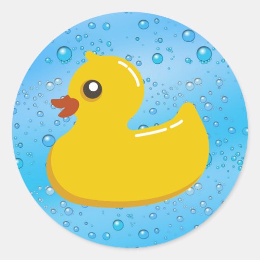 Cute Rubber Ducky/Blue Bubbles Ronde Sticker (Voorkant)