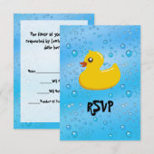 Cute Rubber Ducky/Blue Bubbles RSVP Kaartje (Voorkant / Achterkant)