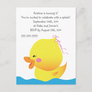 Cute Rubber Ducky Girl Birthday Uitnodiging