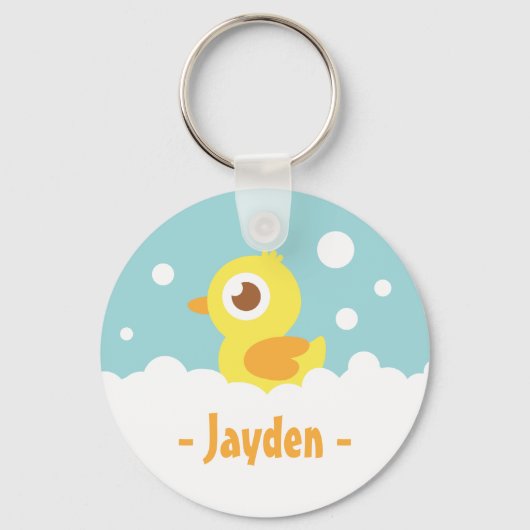 Cute Rubber Ducky in Bubble Bath Sleutelhanger (Voorkant)