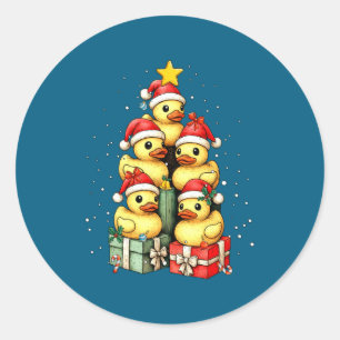Cute Rubber Eenden Le Duckie Kerstboom Kerstmuts Ronde Sticker