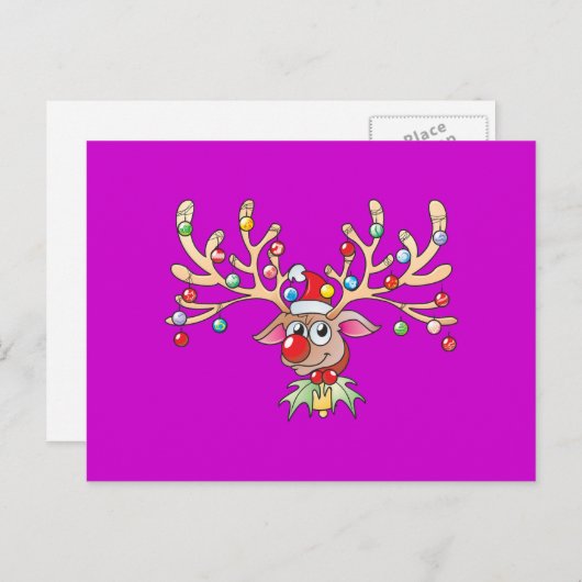 Cute Rudolf Reindeer avec les Invitations de Noël (Devant / Derrière)